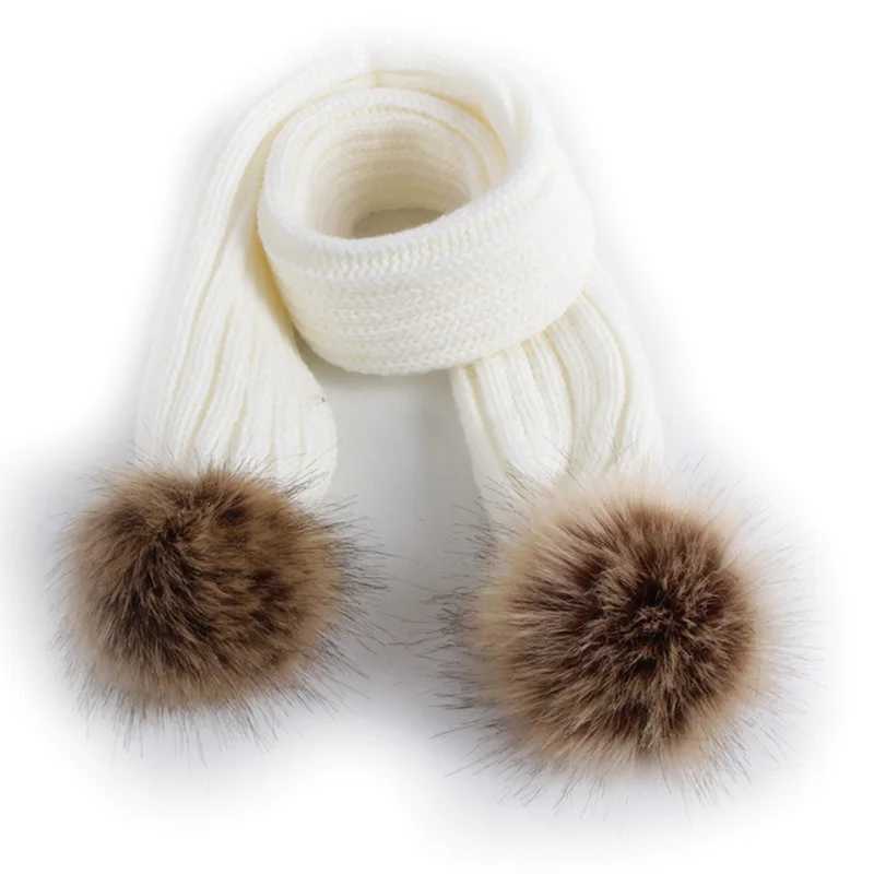 Scarves Wraps Winter Baby Scarf Girl Solid Faux Fur Pompon Children Knitted Scarves Neck Warmer Kids Artificial Wool Pom Thicken Scarves H241213