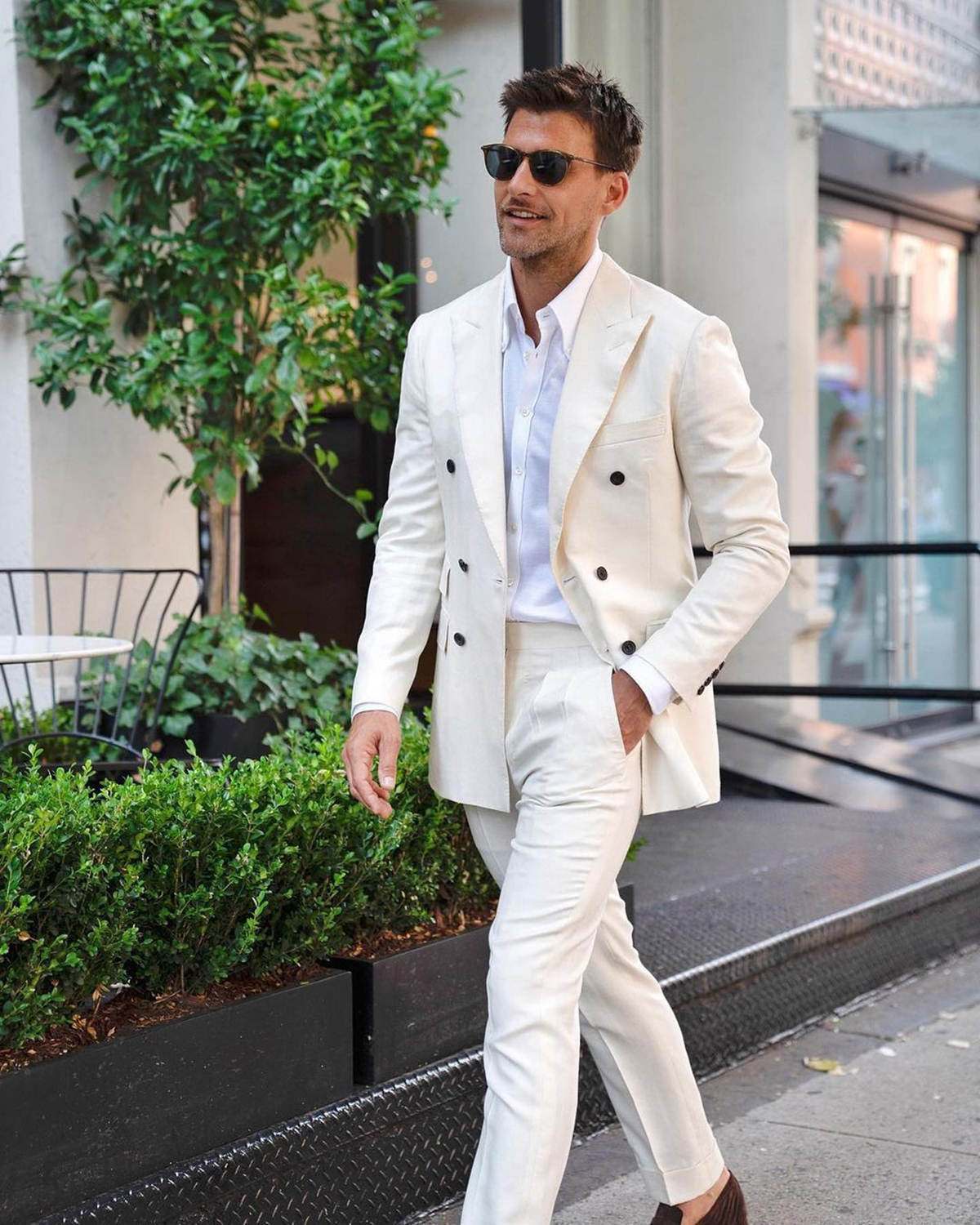Handsome New Fashion Wedding Tuxedos Men Suits 2-Pieces Peaked Lapel Jacket One Button Double Breasted Custom Made Pinstripe Pockets Bridegroom (Coat+