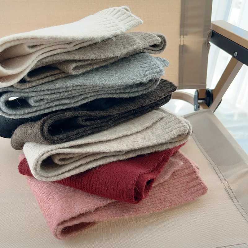 Scarves Wraps Winter Wool Scarf for Kids Thicken Warm Knitted Scarves Solid Color Bow Embroidered Children Boy Girl Neckerchief H241213