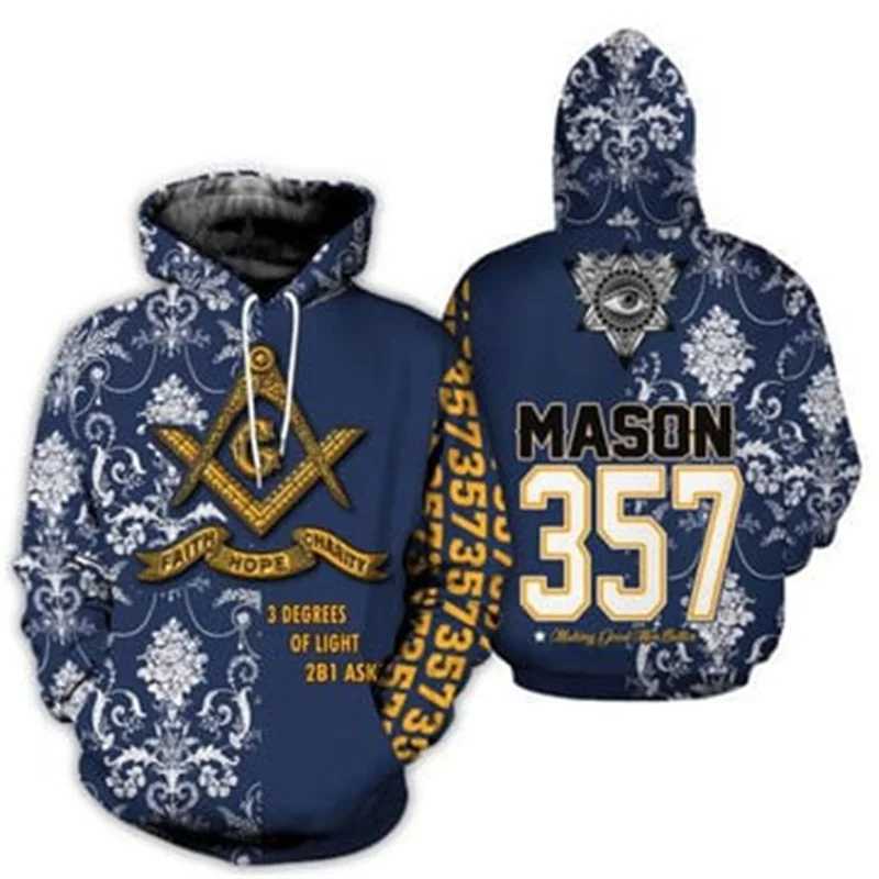 Freemason 3D printed mens hoodies fashionable punk Freemason graphic sportswear casual streetwear womens Y2K zippers W241213
