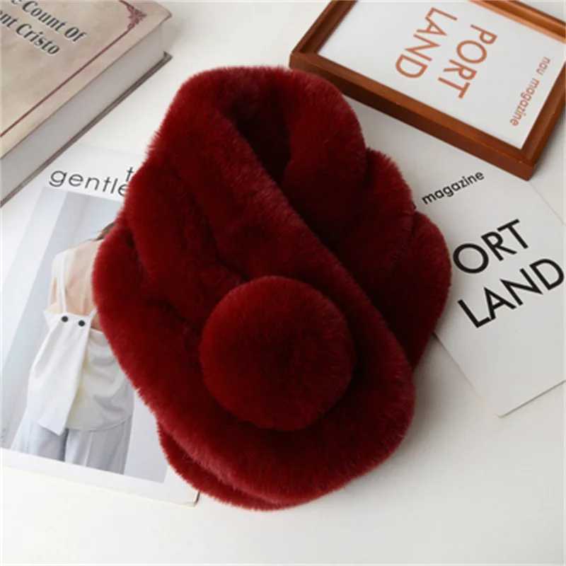 Scarves Wraps Girl Lolita Neckerchief Faux Rabbit Fur Sweet Plush Ball Furry Scarf Wrap Winter Neck Warmer Elegant Wedding Banquet Shawl H241213