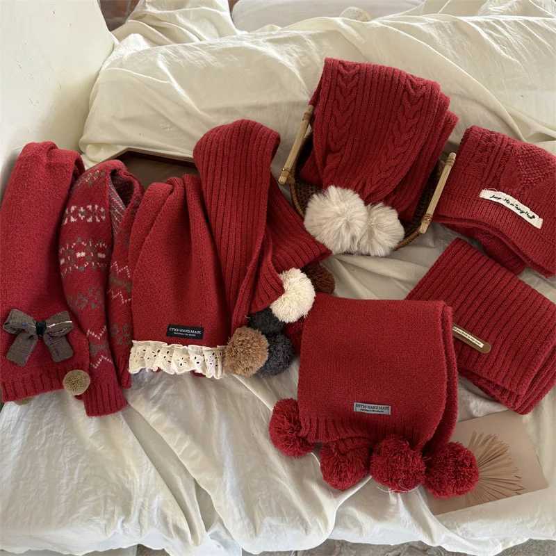 Scarves Wraps Winter New Years Scarves Children Christmas Red Solid Color Scarf For Girl Baby Gift Retro Trend Imitation Cashmere Warm Shawl H241213