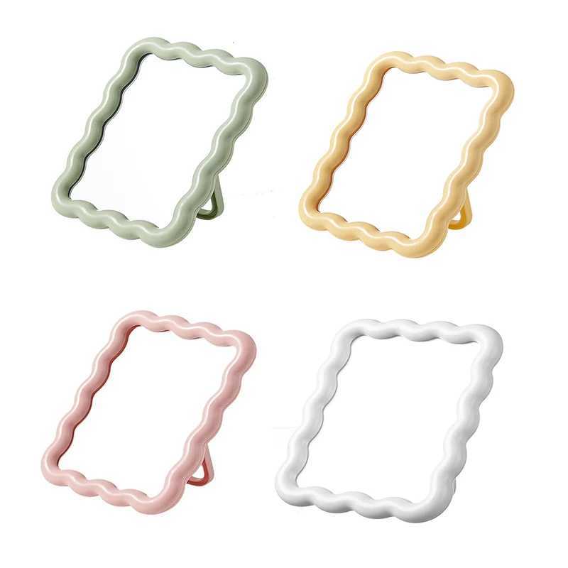 Corrugated Desktop Makeup Mirror Solid Color Simple Portable Handheld Makeup Mirror Foldable Student Compact Cute MirrorXJ241213
