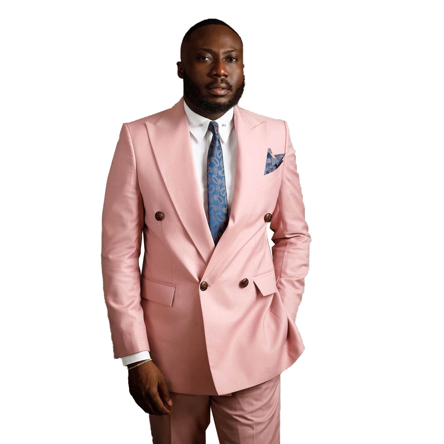 Classic Fit Wedding Suits 2 Piece Set Jacket Pants Peaked Lapel Men Tuxedos Double Breasted Groom Tuxedo suit Customized