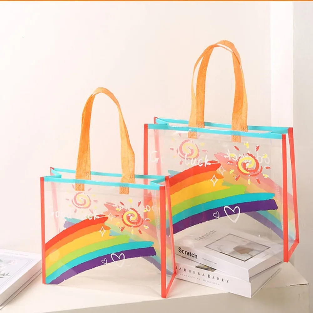 PVC Transparent Rainbow Shoulder Bag Waterproof Beach Swimming Storage Handbag Large Capacity Shopping 241203