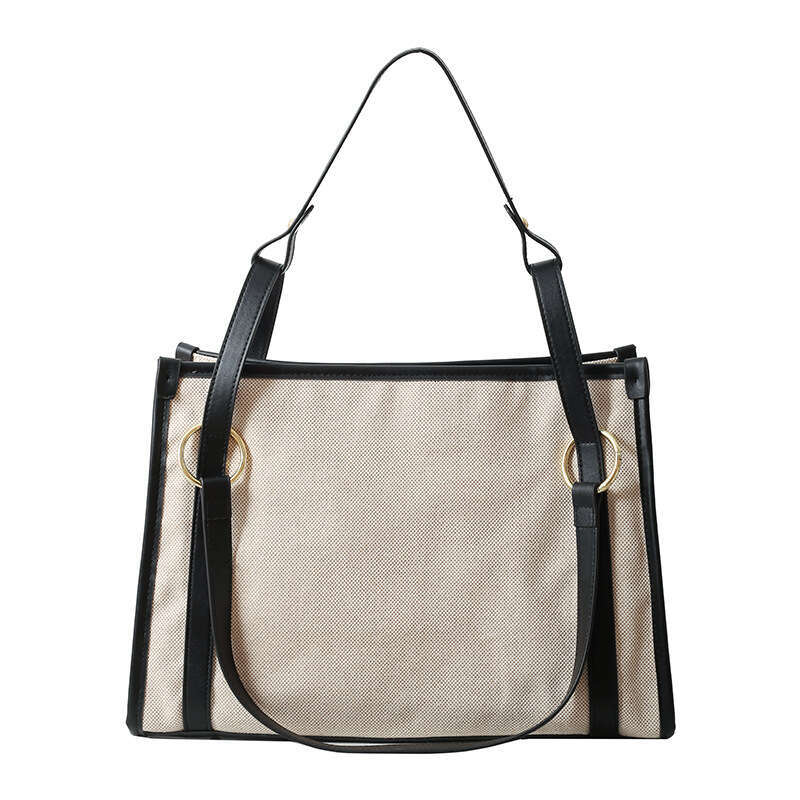 Wholesale Canvas Contrasting Single Shoulder Women's New Retro Trendy Fashion, Large Capacity Commuting Tote Bag, Fashionable Quality, Classic