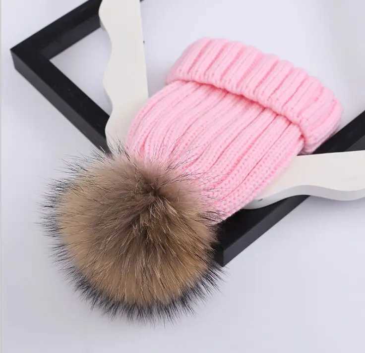 Big Fur Pom pom Knitted Beanies Child Boy Girl Casual Removable Fur Pompoms Knitting Hat Skullies Caps Bone GorrosXJ241213