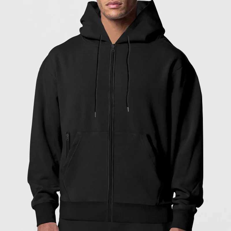 Autumn and Winter Mens Solid Color Zipper Long Sleeve Hoodie Sports and Leisure Wool Warm Hoodie W241213