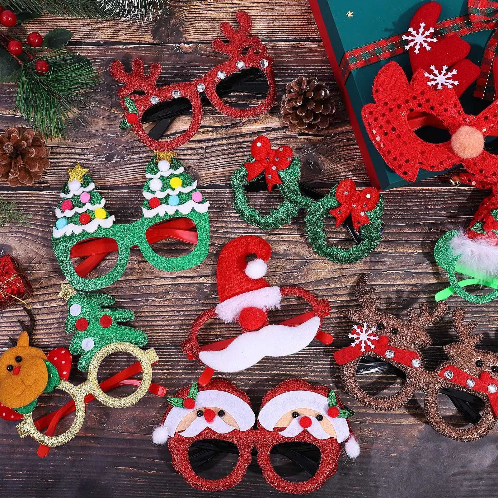 Sunglasses 1/24Pcs Christmas Glasses Decor For Kid Boy Birthday Party Supplies Decorations 2024 2025 Santa Claus Tree Photo Props H241213