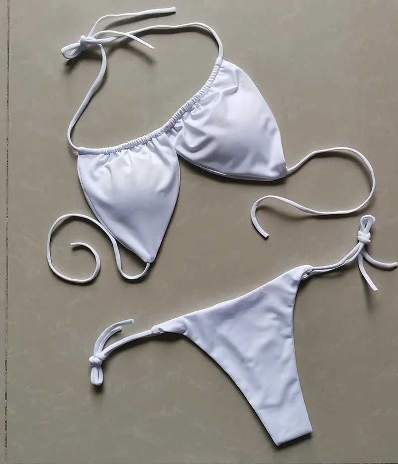Summer Sexy Bikini set Push-up padded Bra Thong Split Swimwear Fa Bandage Bathing Suit Adjustab Lacing Swimsuit SolidXJ241212