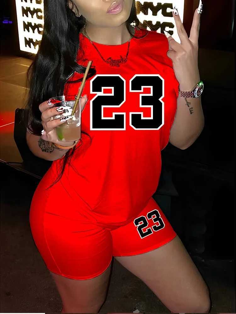 Women's Two Piece Pants 2 Piece Set Women Fashion O Neck Short Slve T Shirt Top and Shorts Set 2 Piece Biker Short Set for Woman Letter Print 5XL