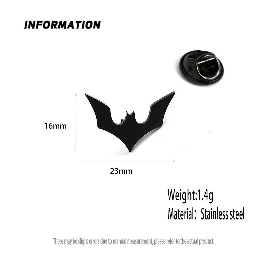 Stainless steel bat brooch mens Halloween jewelry accessories goldplated 3color lapel pin holiday gift 241210