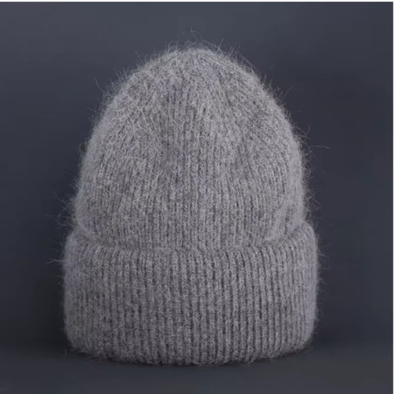 Winter rabbit fur fluffy knitted hat warm Angora bunny hat suitable for women soft skiing outdoor knitted wool hat 241205