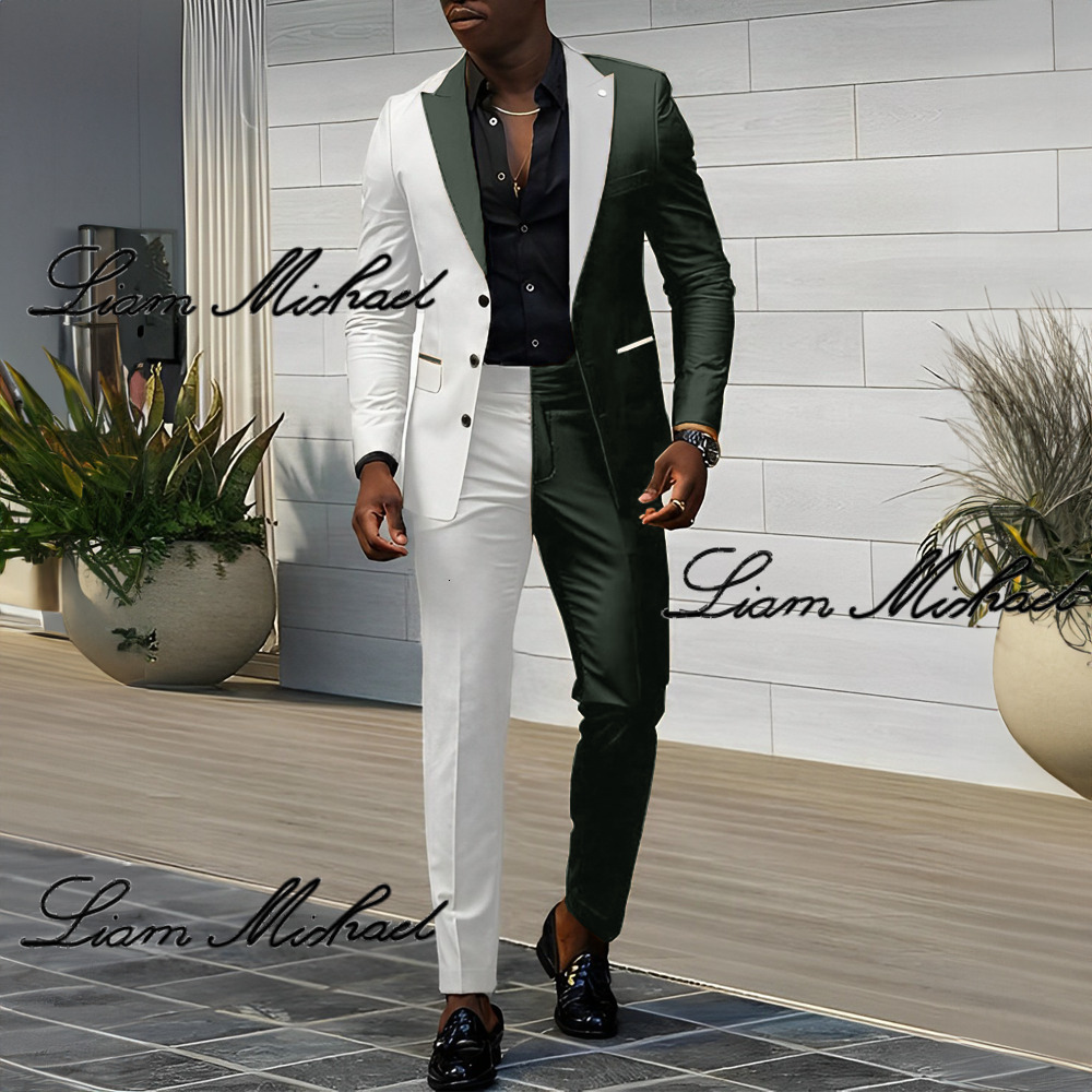 Color Block 2 Piece Wedding Groom Tuxedo 3 Button Jacket Pants Fashion Design Men's Elegant Suit