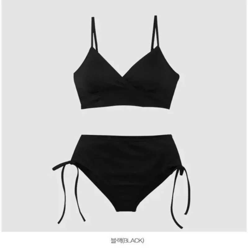 xgnvpy New South Korean split swimsuit fa solid color tight height waist thin draw pats gathered triang bikiniXJ241212