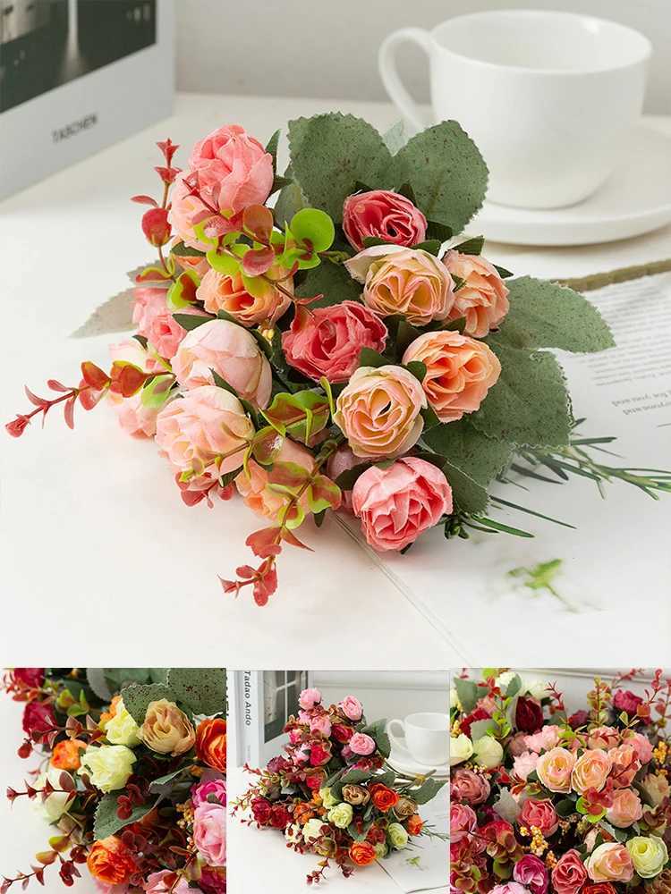 Rose Artificial Flowers Silk Flower with Stems Fake Flowers Bouquet Centerpiece for Party Table Floral Home Bridal Wedding DecorXJ241212