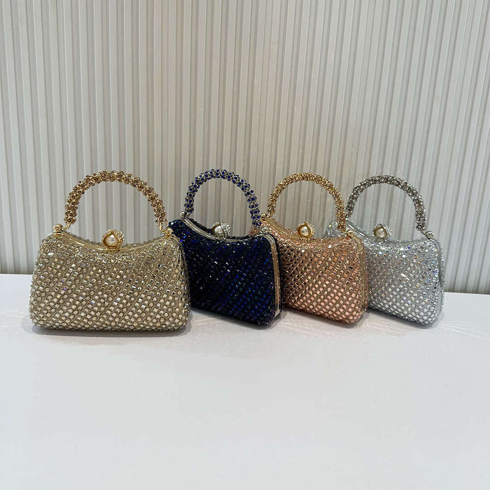 Hot pressed evening bag, luxurious diamond chain handbag, sparkling pearl crossbody small square bag