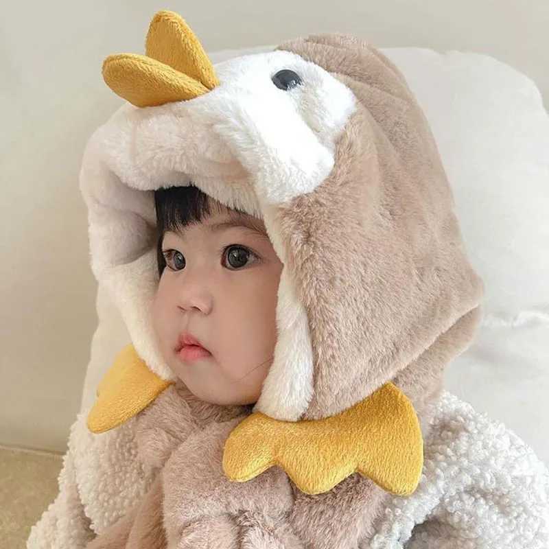 Cute Penguin Baby One Piece Scarf Hat 1-4year Children Warm Headgear Bonnet Kids Plush Ear Protection Cap Winter BeaniesXJ241213