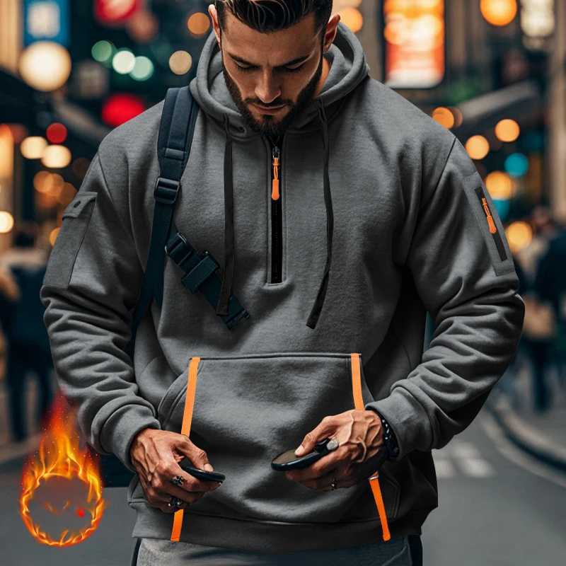 Mens new autumn and winter collection equipped with plush heavyweight hoodies hooded zippers multi pocket zippers and mens sports jackets W241213