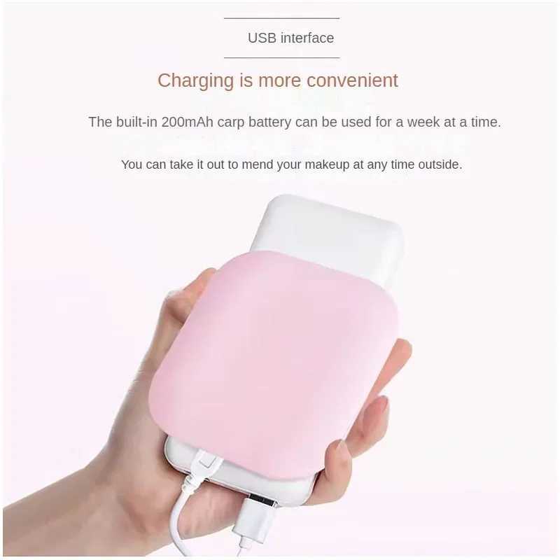 Compact Mini Led Light Makeup Mirror with 2X Magnifying Portable Hand Held Pocket Travel Foldable Women Cosmetic Pocket MirrorXJ241213
