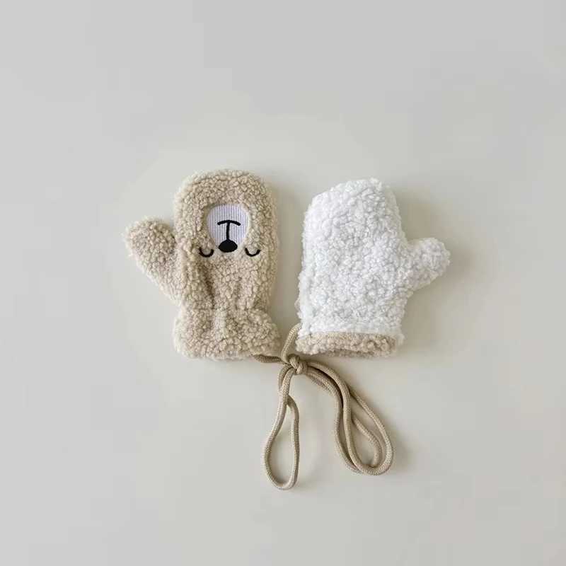 Scarves Wraps 2024 Winter Baby Scarf Glove Set Cartoon Plush Mittens Polar Fleece Boys Scarves Cute Cartoon Bear Kids Accessories 2-5Y H241213