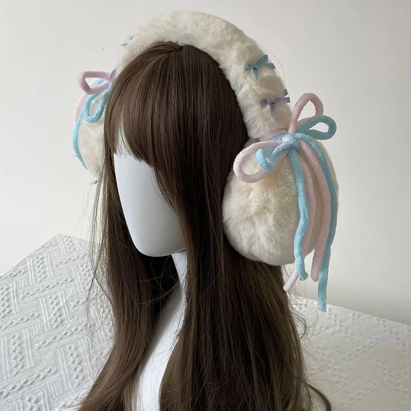 Kawaii Japanese Bow Earrings Plush Headwear Eartips JK Womens Winter Warmth Earplugs Cold Protection Eartips Bicycle Accessories 241211