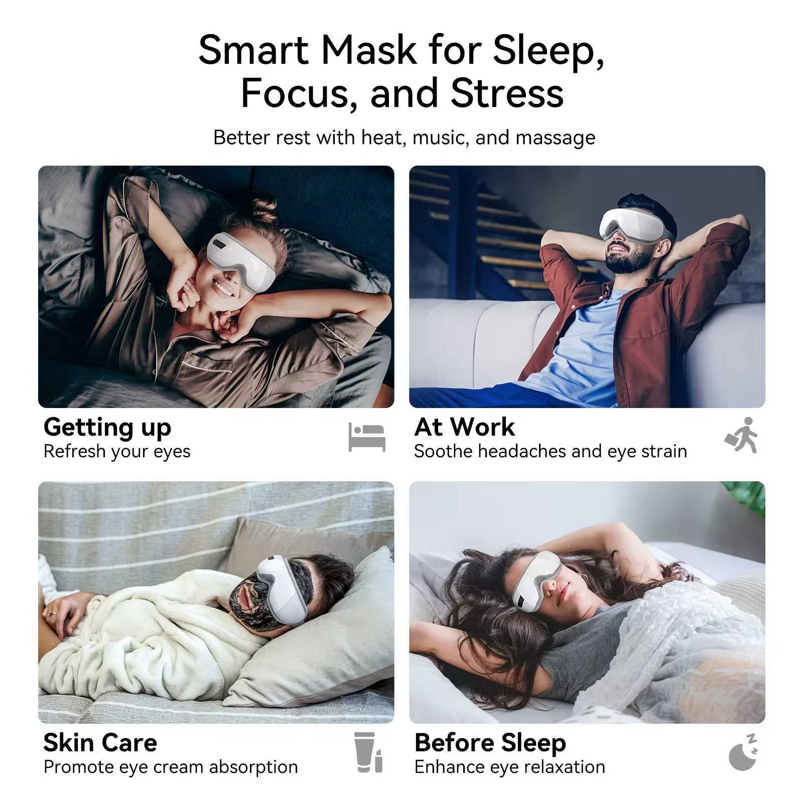 Intelligent 3D Airbag vibration heating eye massager eye care instrument with Bluetooth eye massage music to relax migraines and improve sleep W241213