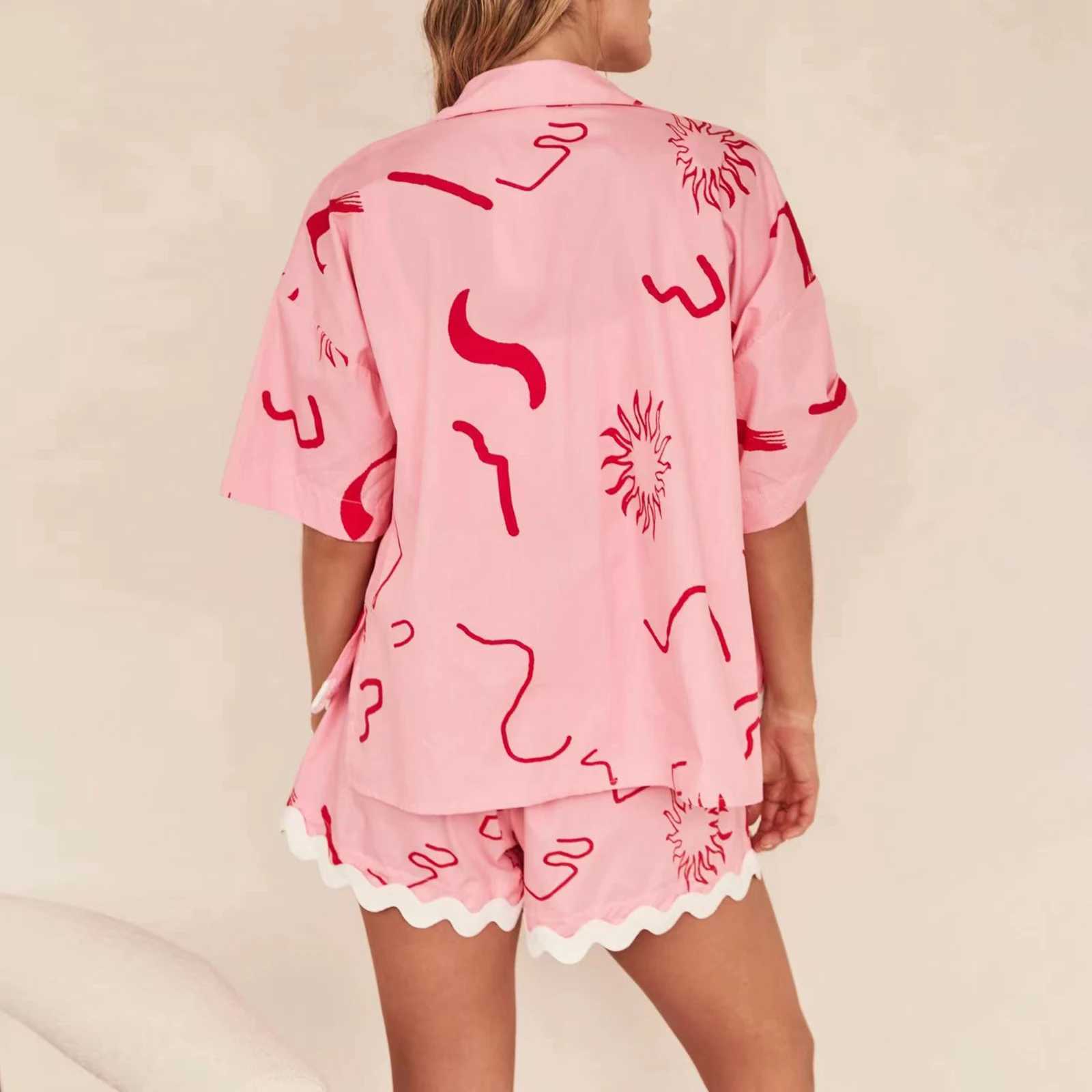 Women's Two Piece Pants Hirigin Vinatge Women Lounge 2 Piece Outfits Short Slve Button Down Shirt Shorts Set Y2k Summer Beach Vacation Printed Se