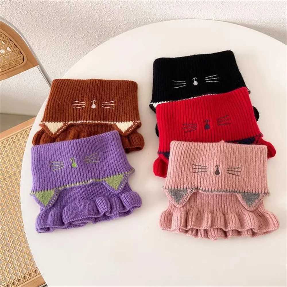 Scarves Wraps Winter Warm Plush Baby Scarf Cute Caroon Bears Boy Girl Newborn Toddler Faux Fur Children Cross Neckerchief H241213