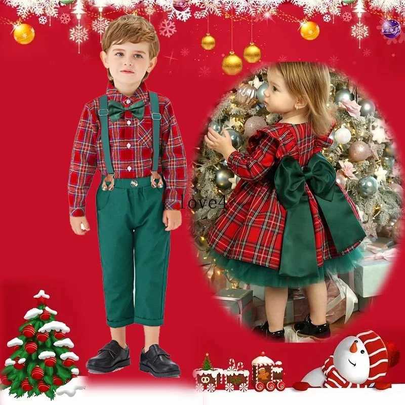 Christmas Outfit for Baby Boy Girl Brother and Sister Matching Outfits Shirt Suspender Pants for Kids Princess Dress for Girl W241213