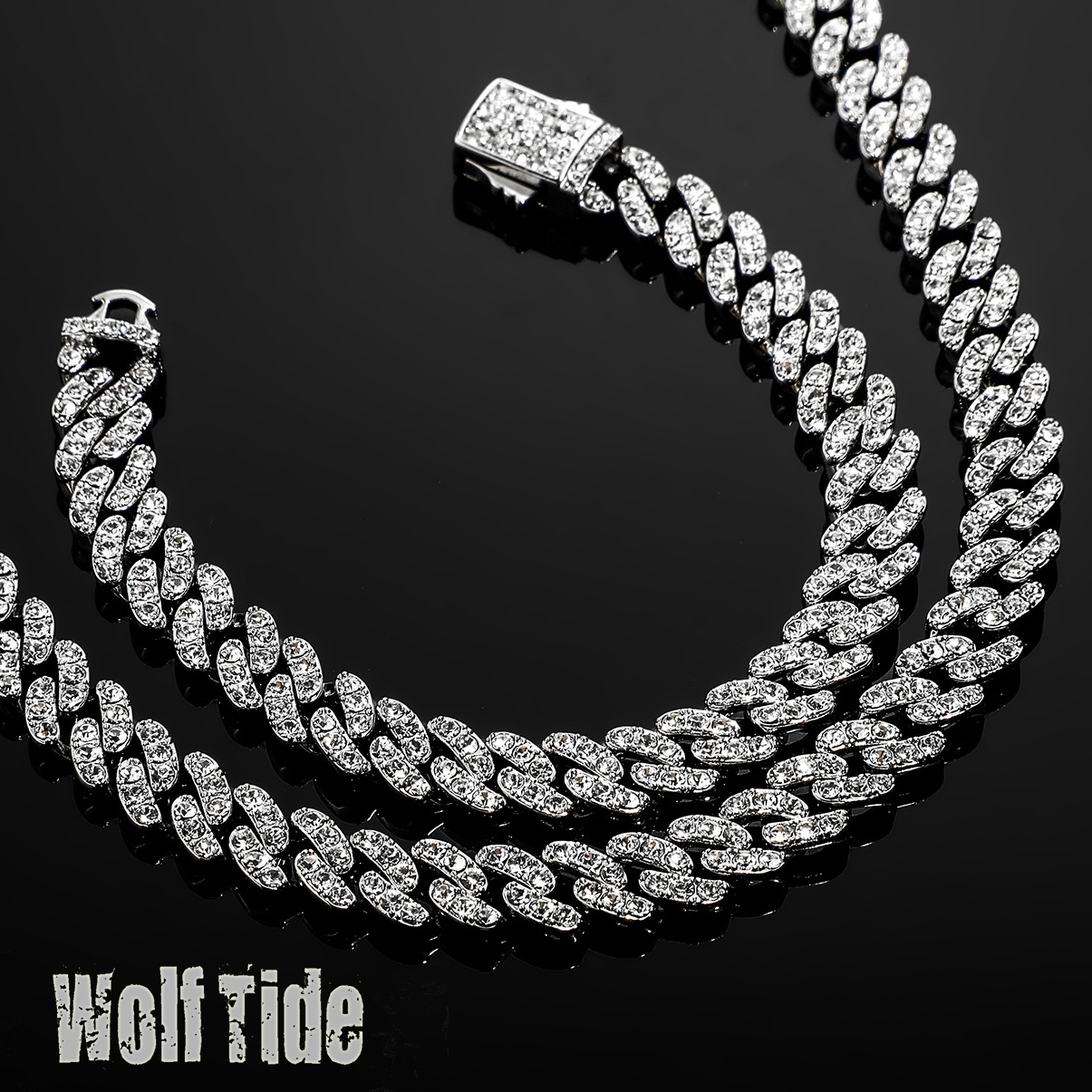 8mm Wolf Tide New In Color Preserved Full Diamond Cuban Chain Hip Hop Necklace Bracelet Mens And Womens Trendy Rap Accessories Bijoux Pulsera Hombre C