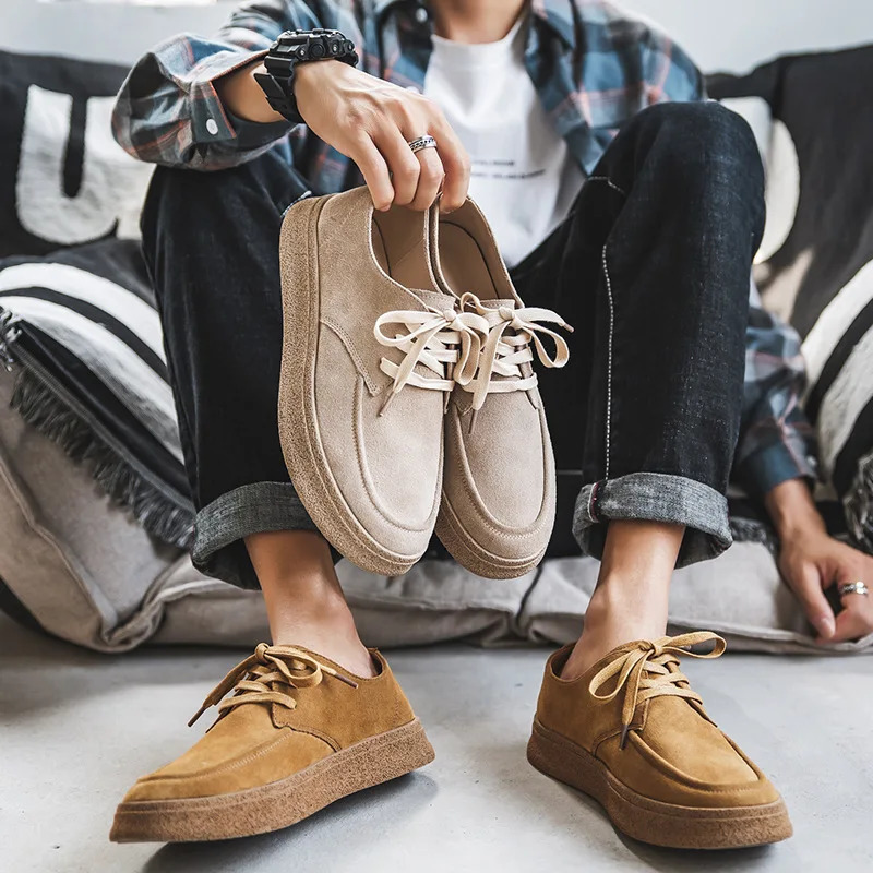 Cowhide Mens Shoes Fashionable Shoes Versatile Shoes Low Top Boots Retro Casual Leather Shoes Mens British Work Shoes 241213