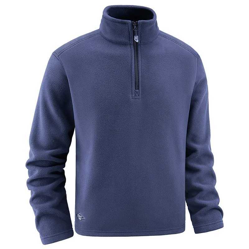 New Autumn Winter Thicken Warm Fleece Hoodless Sweatshirt for Men Solid Color Stand Collar Zipper Neck Pullover Mens Sweatshirt W241213