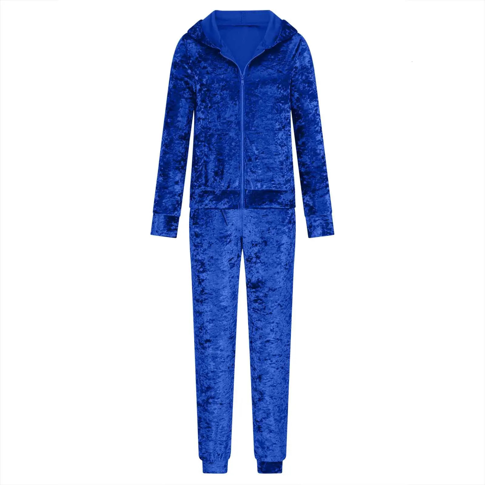 2024 Autumn Velvet Tracksuit Womens 2 Piece Sweatshirt Sweatpants Set Full Zip Hoodie Sweatsuit With Pockets Casual Sportswear 241203