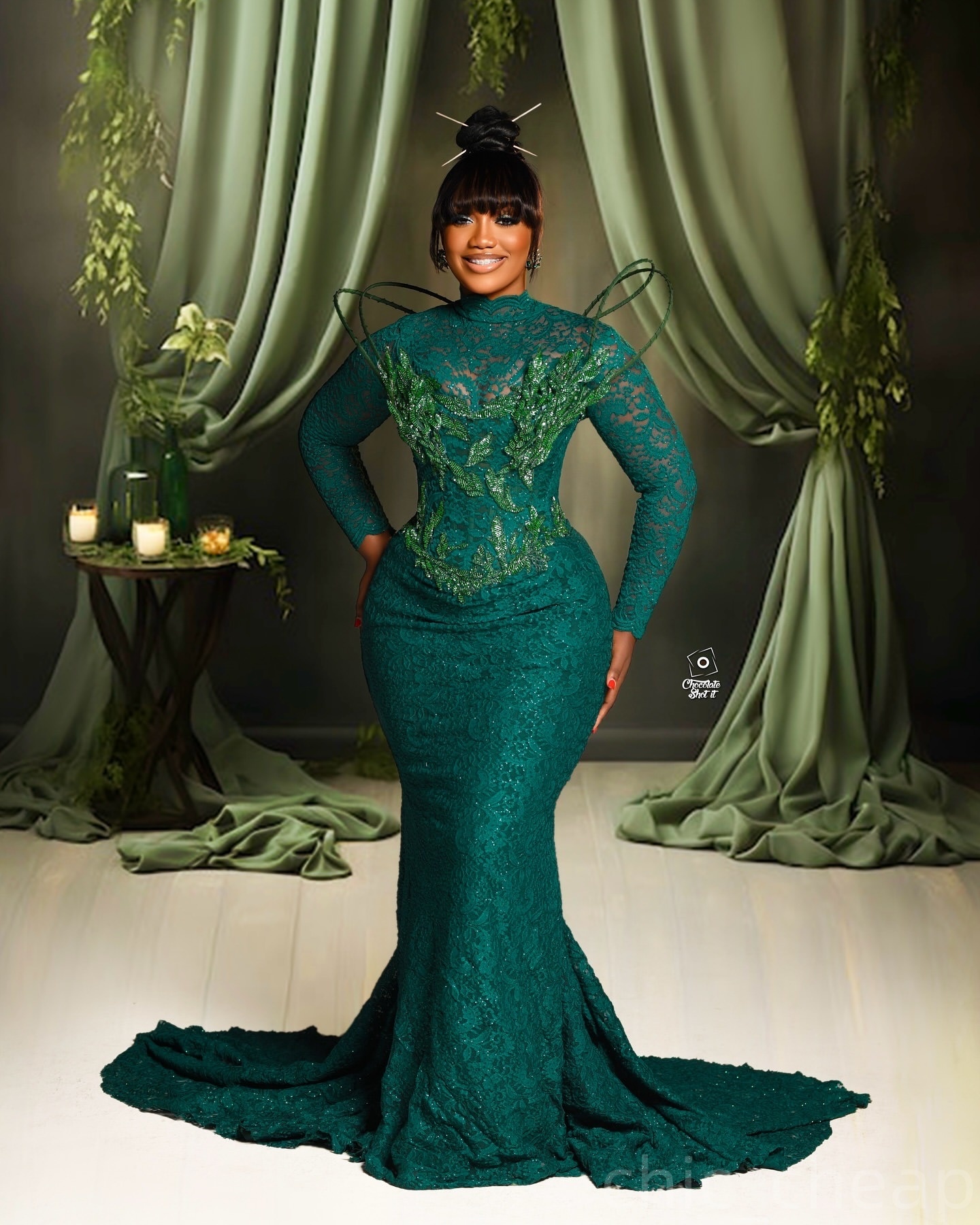 Dark Green Mermaid Prom Dresses 2025 Lace Beaded Floral Full Sleeves Evening Formal Party Second Birthday Engagement Gowns Plus Size Dress For Special
