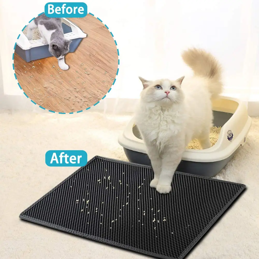 Soft Eva Double-Layered Skidproof Litter Tray Mat Durable and Hygienic for Your Feline Friend