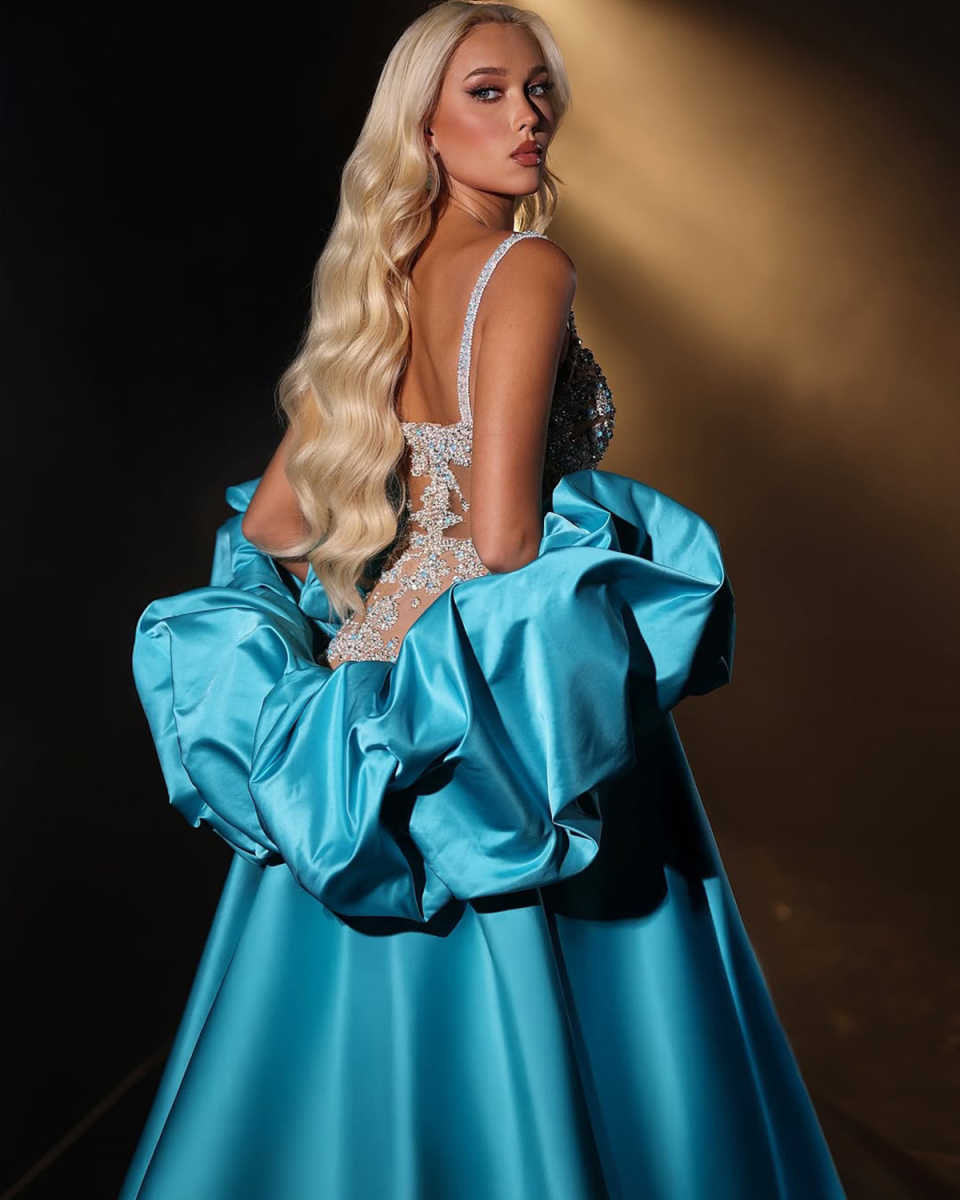 Sexy Evening Dresses For Women Spaghetti Strap Sleeveless Backless Gown See Through Sequins Crystal Wrap Customized Dress