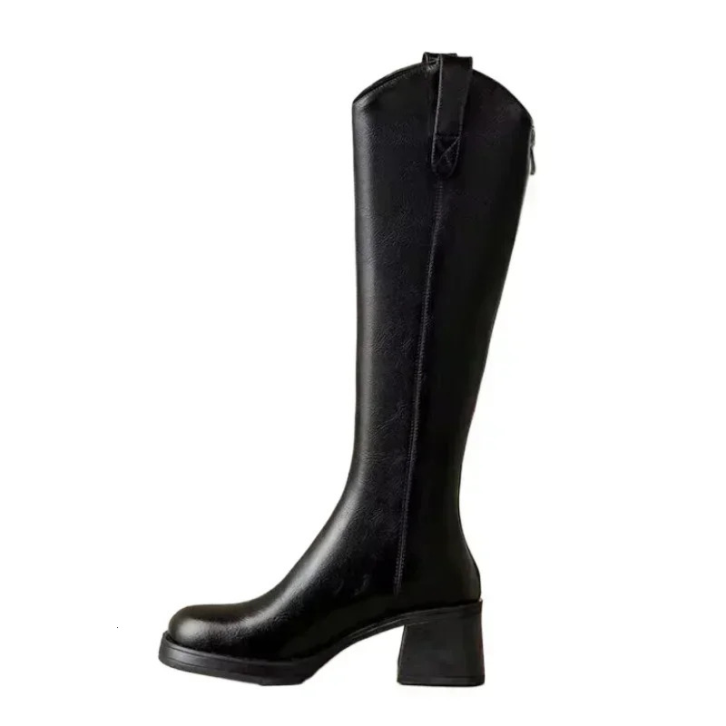 Womens shoes 2024 high-quality back zipper womens shoes round toe modern womens shoes selling solid knee high boots Zapatos 241213