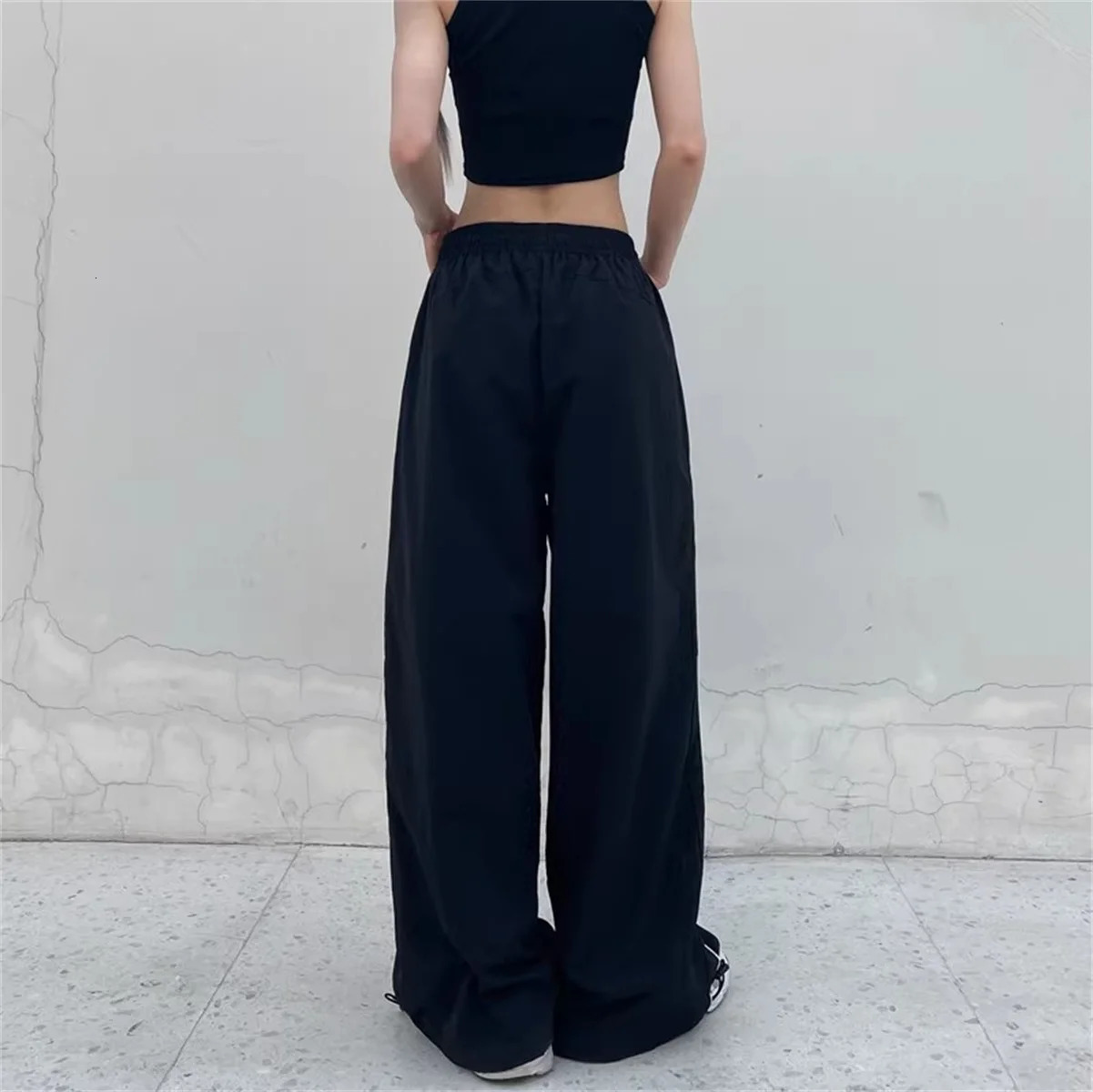 Women Casual Wide Leg Cargo Pants Drawstring Solid Streetwear Elastic Waist Sweatpants Loose Y2K Joggers Hip Hop Baggy Trousers 241203Z