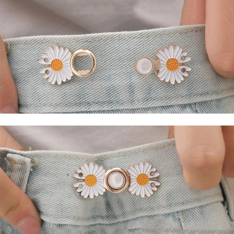 Daisy Flowers Alloy Pants Tight Waist Chest Buckle Pin Clip Adjustable Button Detachable 241210