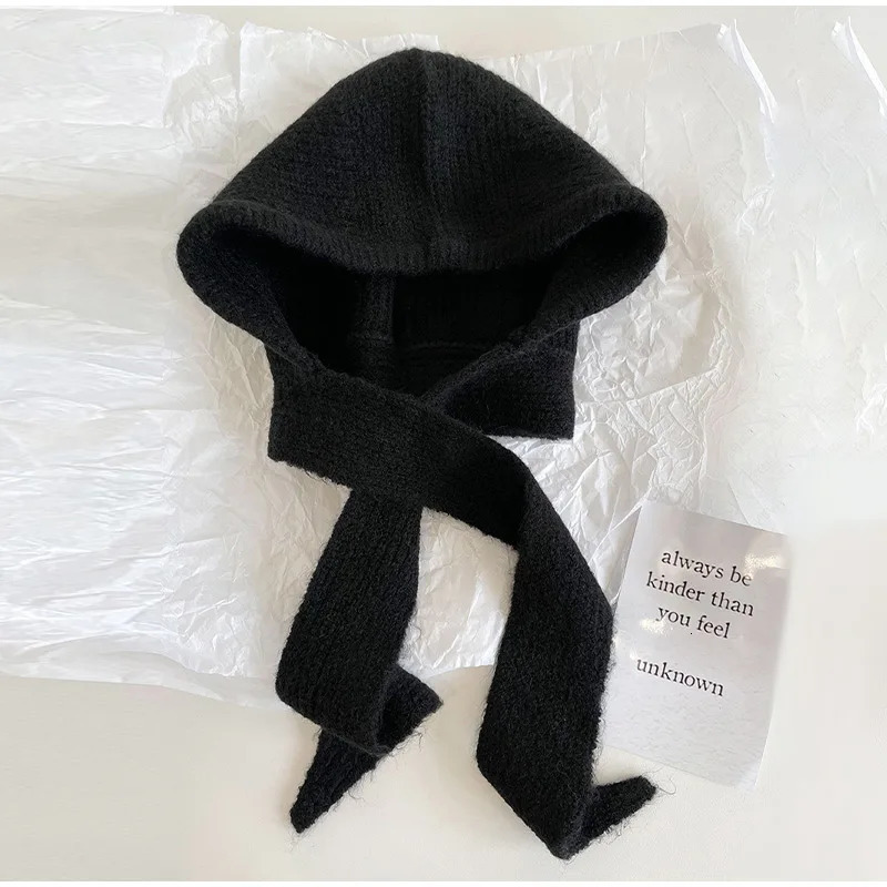 Zipper Knitted Hat Winter Warm Button Wool Hoodie Scarf Ski Riding Windproof Hat Warm Casual Plush Hat Wool Girl 241205