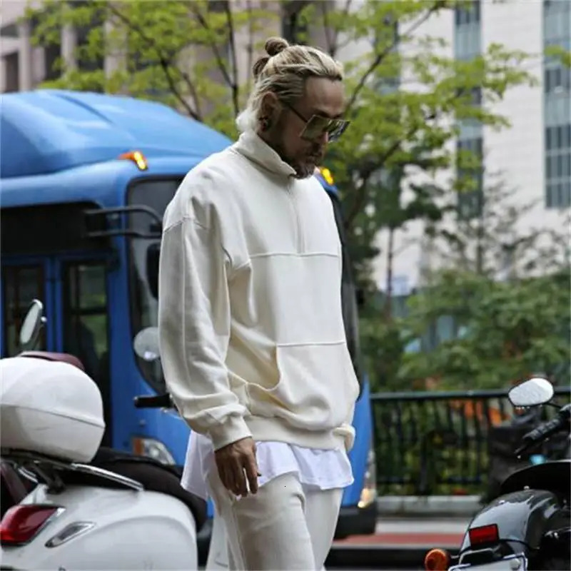 Mens spliced casual long sleeved sweatshirt Korean style plus size fashion vertical collar loose zipper 241211