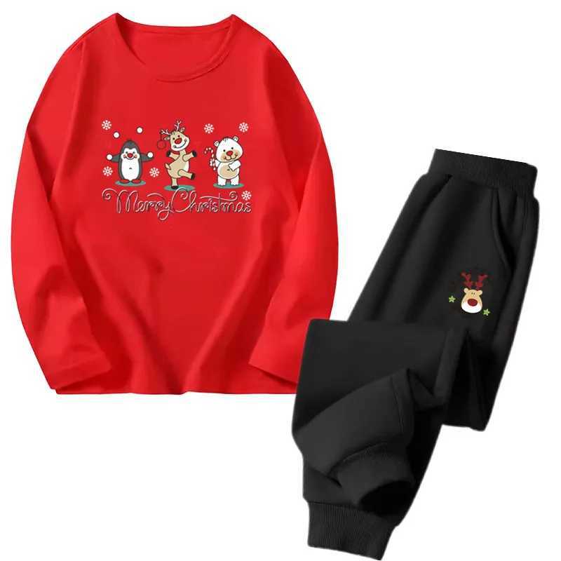 Boys Christmas red outfit set childrens Santa Claus long sleeved T-shirt and pants Tracksuit 2-piece childrens spring and autumn sportswear W241213