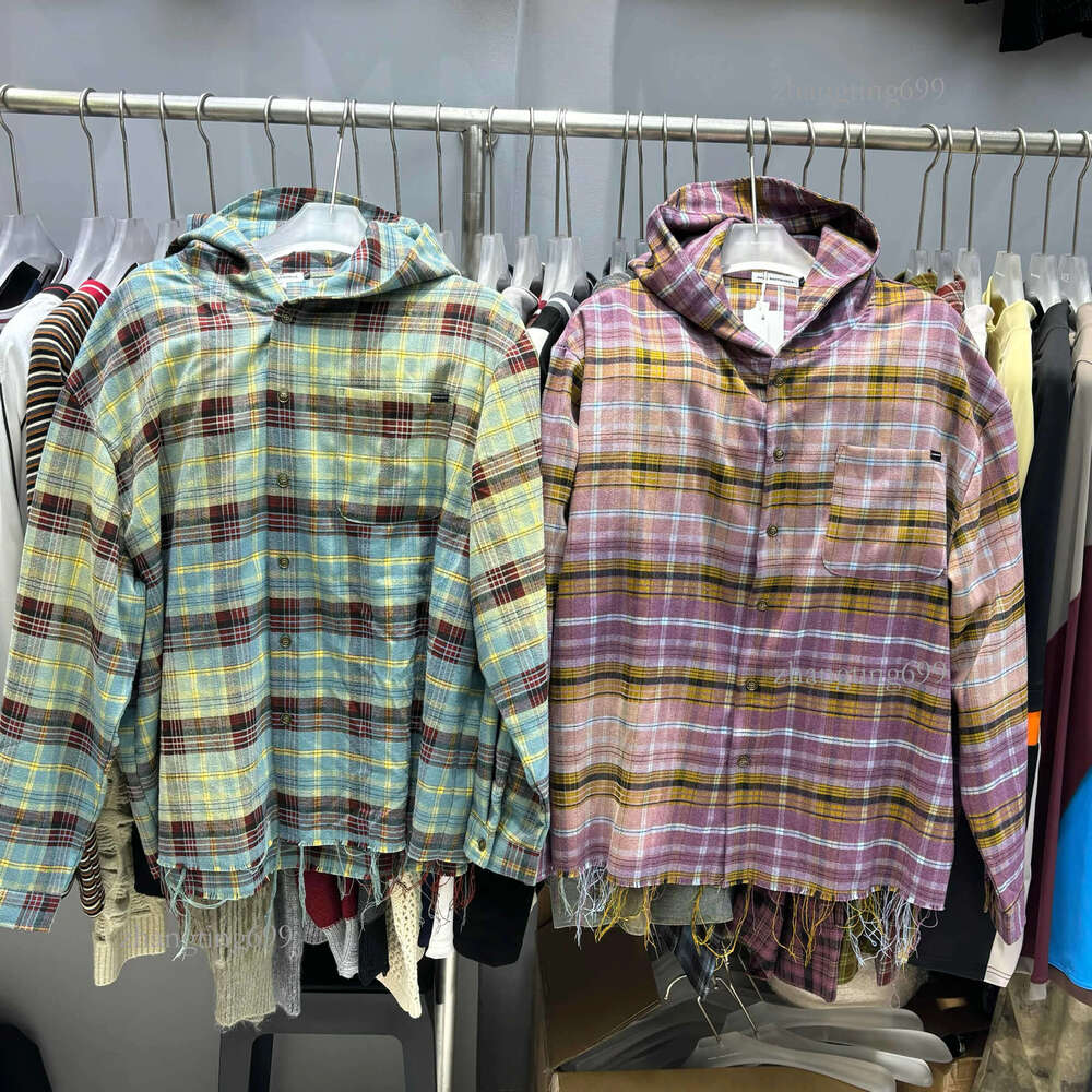 Real Photos Men's Hooded Jackets Plaid Long Sleeved Shirt Pocket Workwear Jacket