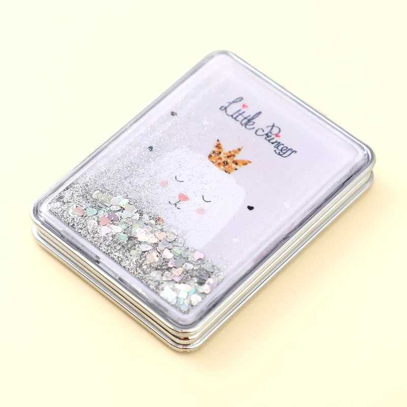 Quicksand Makeup Square Mirror Cute Girl Cartoon Double-Sided Mirror Portable Makeup Mirror Home Decoration AccessoriesXJ241213