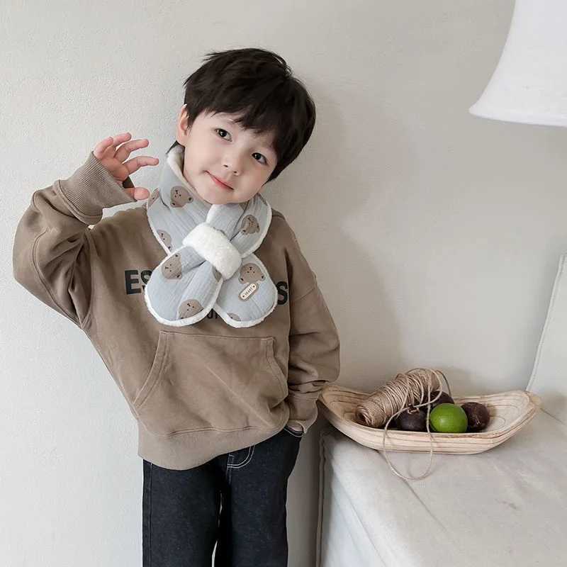Scarves Wraps Korean Cartoon Bear Wool Fur Cross Warm Scarf Baby Fake Collar Neck Guard Shawl Winter Blouse Shoulder Cape Children Neckerchief H241213