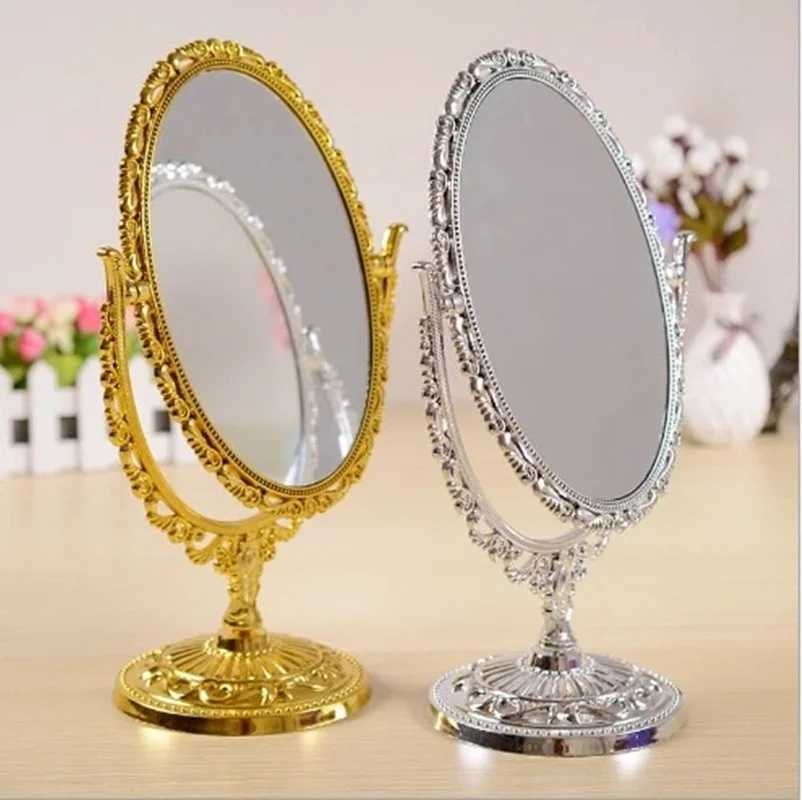 European Style Palace Carving Makeup Mirror Vintage Floral Oval Handhold Mirror Home Decor Makeup MirrorXJ241213