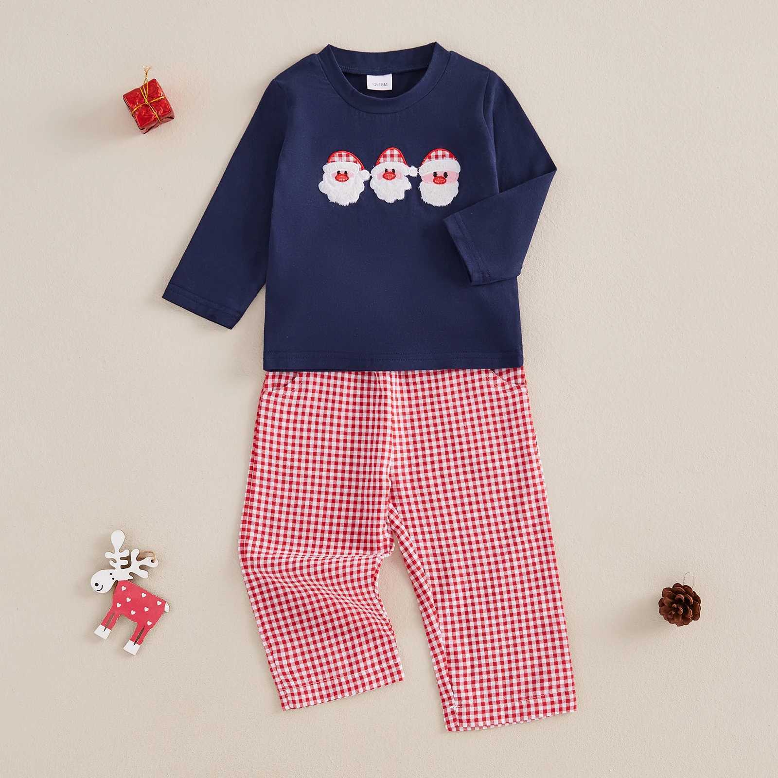 1-4 year old children girls boys Christmas set Santa Claus head embroidery long sleeved sportswear and plain pants 2 sets for toddlers W241213