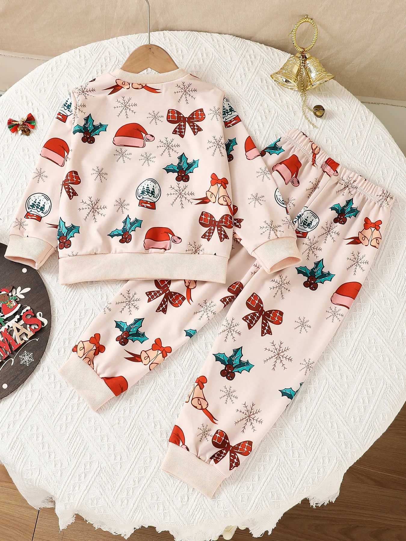 Childrens Spring/Autumn Fashion Girls 2 Christmas Set Top+Trouser Apricot Tree W241213