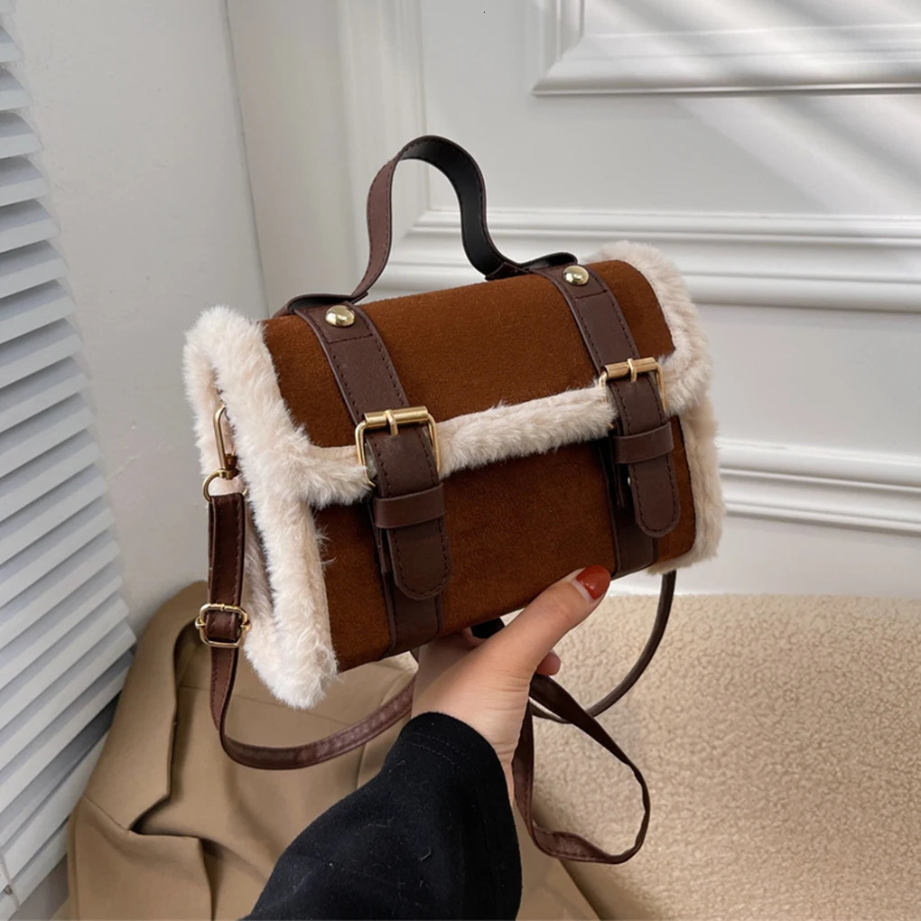 High Appearance Winter Cashmere Velvet Bag Autumn Small Square Handbag Suede Bag 241205